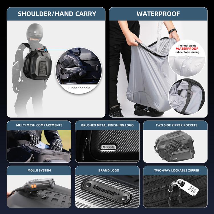 Rhinowalk MT2335 23L-35L Expandable Large-capacity EVA Hard Shell Motorcycle Tail Bag(Carbon Fiber)