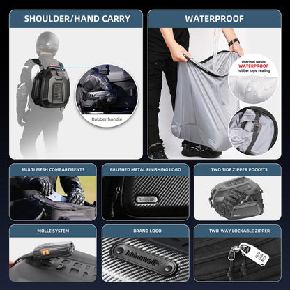 Rhinowalk MT2335 23L-35L Expandable Large-capacity EVA Hard Shell Motorcycle Tail Bag(Matt)