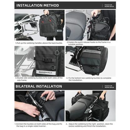 Rhinowalk MTR2050 25L-32L Expandable Large Capacity Quick-release Motorcycle Side Bag(Black)