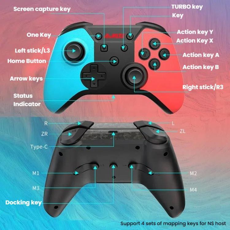 Manette de jeu double mode sans fil Bluetooth + filaire Ajazz AG180 pour Switch / PC / Android / IOS (noir et gris)