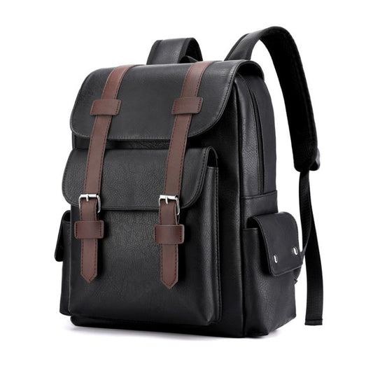 OUMANTU 975 PU Leather Large-capacity Travel Laptop Backpack Casual Schoolbag(Black)