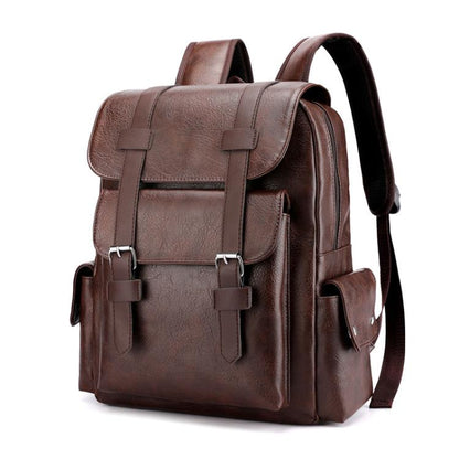 OUMANTU 975 PU Leather Large-capacity Travel Laptop Backpack Casual Schoolbag(Dark Brown)