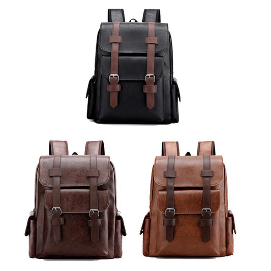 OUMANTU 975 PU Leather Large-capacity Travel Laptop Backpack Casual Schoolbag(Light Brown)