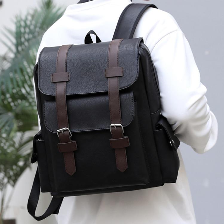OUMANTU 975 PU Leather Large-capacity Travel Laptop Backpack Casual Schoolbag(Dark Brown)