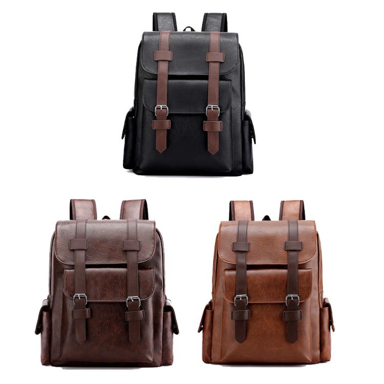 OUMANTU 975 PU Leather Large-capacity Travel Laptop Backpack Casual Schoolbag(Dark Brown)
