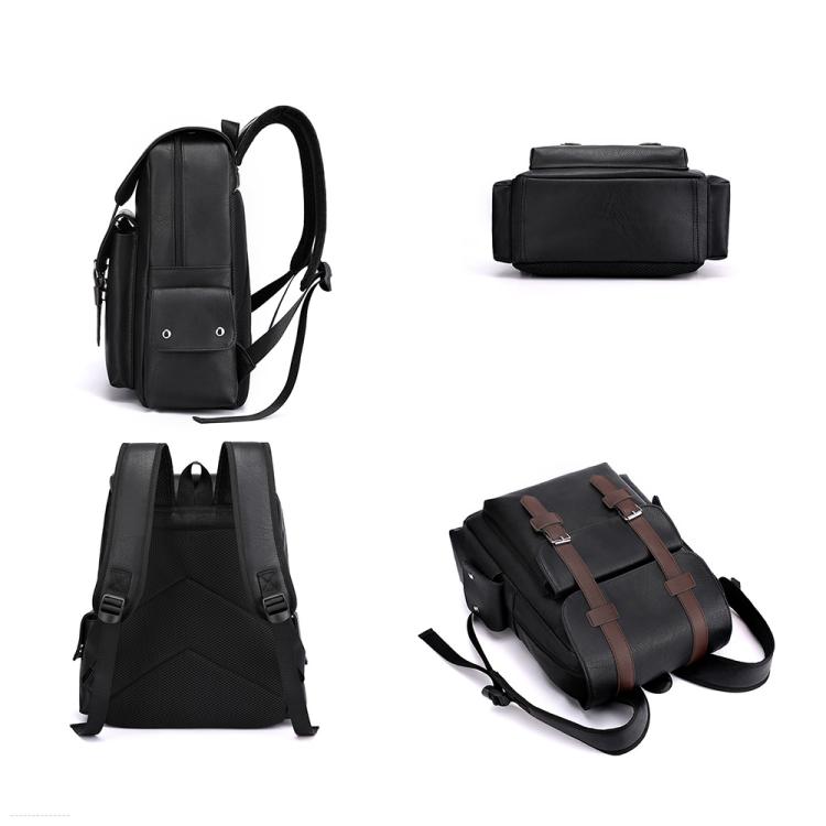 OUMANTU 975 PU Leather Large-capacity Travel Laptop Backpack Casual Schoolbag(Dark Brown)
