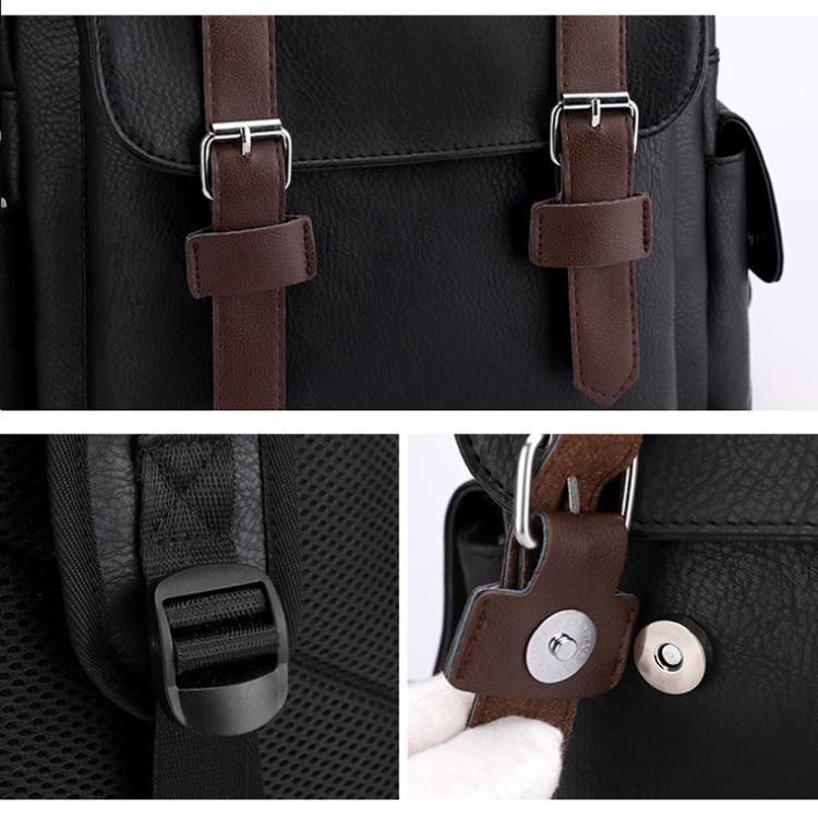 OUMANTU 975 PU Leather Large-capacity Travel Laptop Backpack Casual Schoolbag(Dark Brown)