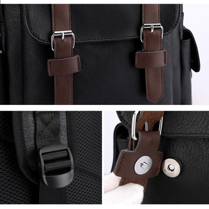OUMANTU 975 PU Leather Large-capacity Travel Laptop Backpack Casual Schoolbag(Dark Brown)