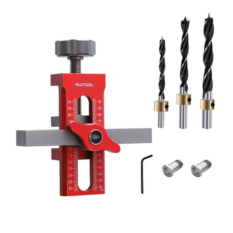 RUITOOL Cabinet Door Installation Locator Aids Adjustable Rebounder Punched Mounting Jig Leveling Device, Spec: With 6/8/10mm Drill Brass Limit Ring + 6/8mm Drill Sleeve