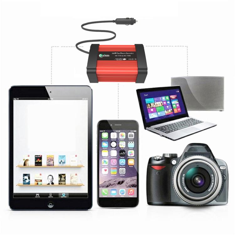 Gurxun Dual USB+Dual Type-C Charging Port Modified Square Wave Car Inverter, Spec: DC12V to AC220V Universal Plug