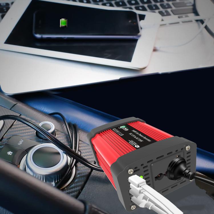 Gurxun Dual USB+Dual Type-C Charging Port Modified Square Wave Car Inverter, Spec: DC12V to AC220V Universal Plug