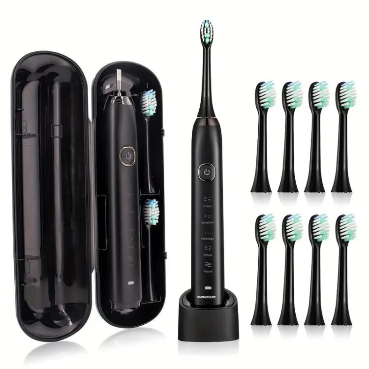 Sarmocare S100 IPX7 Waterproof Portable Sonic Electric Toothbrush with 8-brush Heads(Black)
