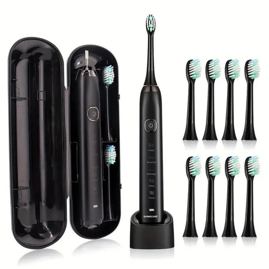 Sarmocare S100 IPX7 Waterproof Portable Sonic Electric Toothbrush with 8-brush Heads(Black)