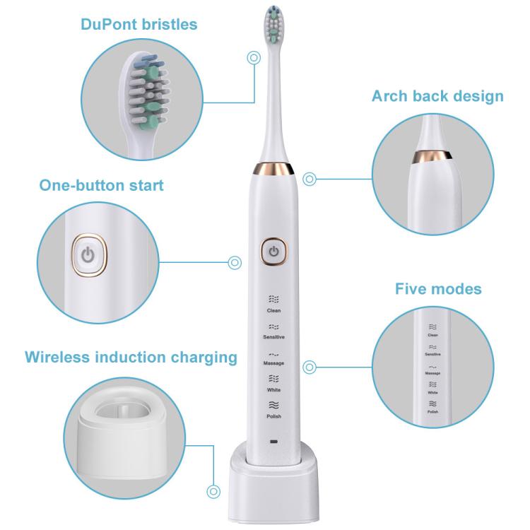 Sarmocare S100 IPX7 Waterproof Portable Sonic Electric Toothbrush with 8-brush Heads(White)