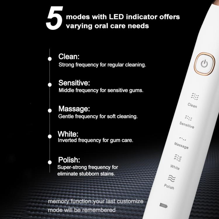 Sarmocare S100 IPX7 Waterproof Portable Sonic Electric Toothbrush with 8-brush Heads(White)