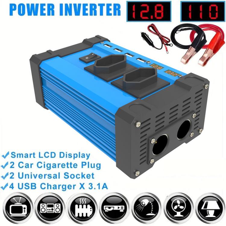 Gurxun 4 USB Ports Digital Display Modified Square Wave Inverter, Spec: 300W US Plug 12V To 110V