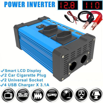 Gurxun 4 USB Ports Digital Display Modified Square Wave Inverter, Spec: 300W US Plug 12V To 110V