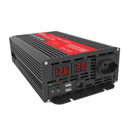 Onduleur à onde sinusoïdale pure Gurxun 1500W avec double chargeur rapide USB et double affichage numérique, Spécifications : Prise brésilienne 12V vers 110V
