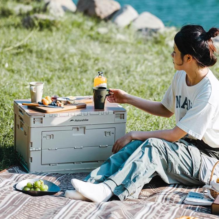 Naturehike Outdoor Large Capacity Folding Storage Box Portable Camping Table, Spec: 52L Light Gray