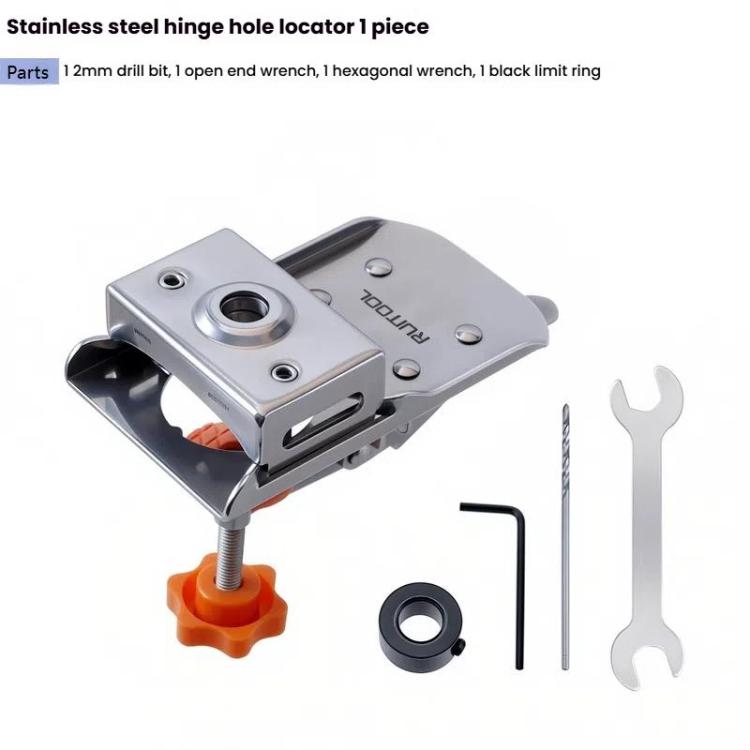5 In 1 RUITOOL Stainless Steel Hinge Puncher Locator Adjustable Margin Quick Jig Woodworking Closet Door Hinge Punching Tool
