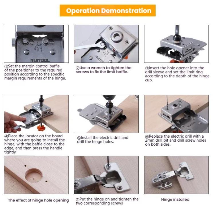 5 In 1 RUITOOL Stainless Steel Hinge Puncher Locator Adjustable Margin Quick Jig Woodworking Closet Door Hinge Punching Tool