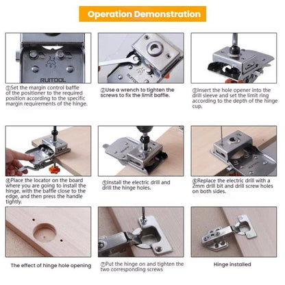 5 In 1 RUITOOL Stainless Steel Hinge Puncher Locator Adjustable Margin Quick Jig Woodworking Closet Door Hinge Punching Tool
