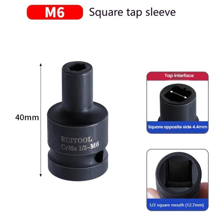RUITOOL 1/2 inch Tap Socket Pneumatic Wrench Square Socket Inner Quarter Square Hole Wrench Tool, Spec: M6
