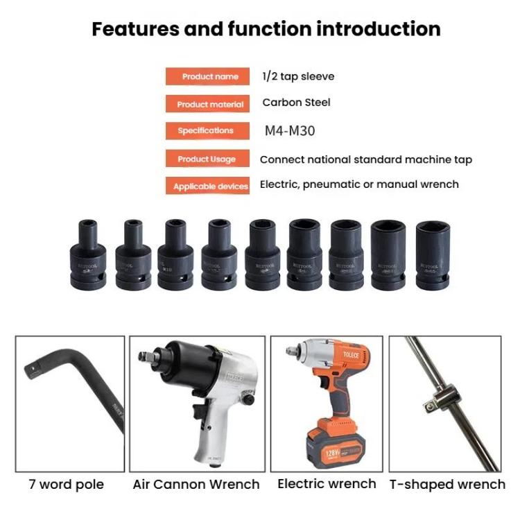 RUITOOL 1/2 inch Tap Socket Pneumatic Wrench Square Socket Inner Quarter Square Hole Wrench Tool, Spec: M30