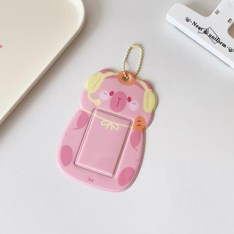 Hisocute Student Cartoon PVC Transparent Card Holder Cute Animal 3-Inch Idol Album Photo Card Case, Style: Pink Bear