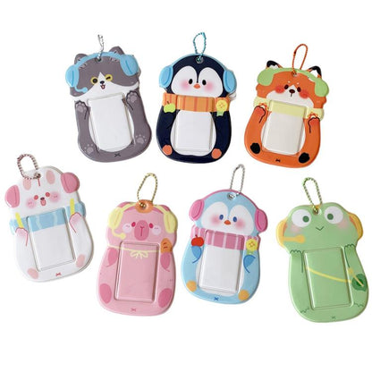Hisocute Student Cartoon PVC Transparent Card Holder Cute Animal 3-Inch Idol Album Photo Card Case, Style: Pink Bear