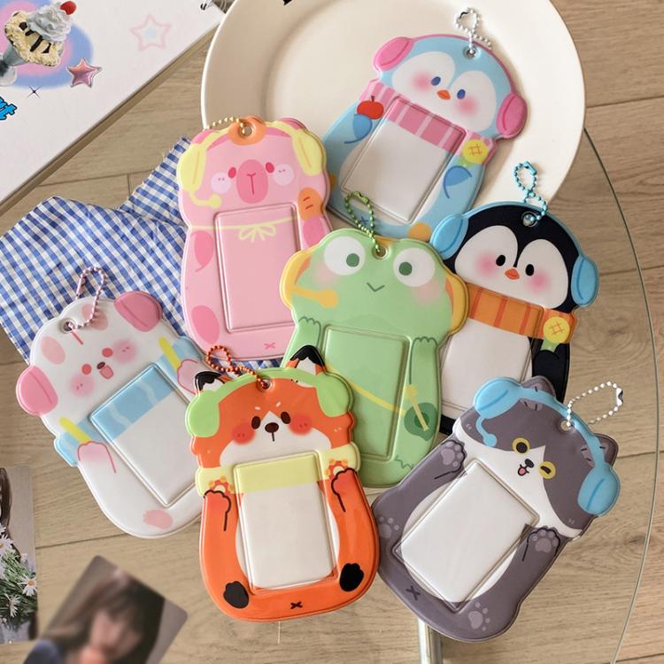 Hisocute Student Cartoon PVC Transparent Card Holder Cute Animal 3-Inch Idol Album Photo Card Case, Style: Green Frog