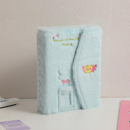 Hisocute Embroidered Plush Six Hole Magnetic Album A5 Card Album Binder Student Storage Booklet(Blue Cover)