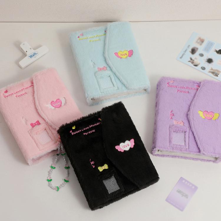 Hisocute Embroidered Plush Six Hole Magnetic Album A5 Card Album Binder Student Storage Booklet(Blue Cover)