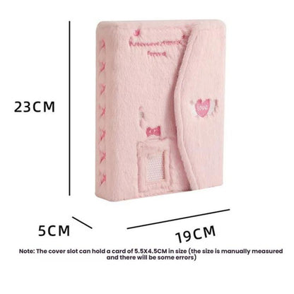 Hisocute Embroidered Plush Six Hole Magnetic Album A5 Card Album Binder Student Storage Booklet(Blue Cover)