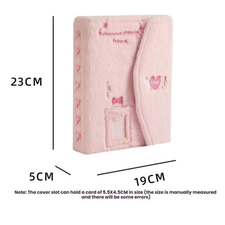 Hisocute Embroidered Plush Six Hole Magnetic Album A5 Card Album Binder Student Storage Booklet(Black Cover)