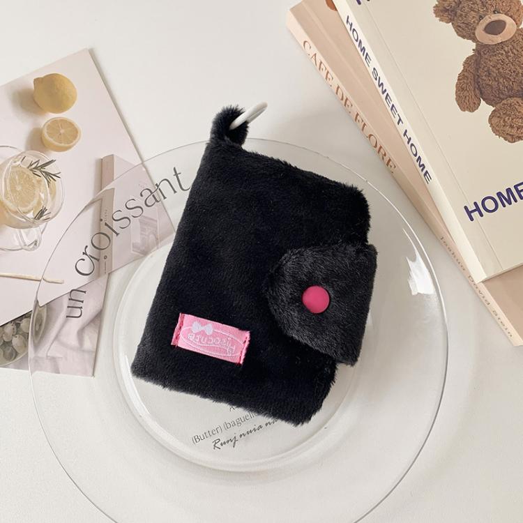 Hisocute Student Plush Pendant Coin Purse Snap Card Case Keychain Earphone Bag(Black)