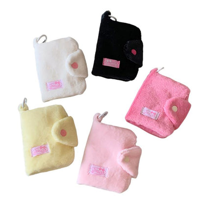 Hisocute Student Plush Pendant Coin Purse Snap Card Case Keychain Earphone Bag(Pink)