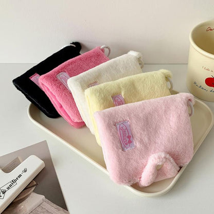 Hisocute Student Plush Pendant Coin Purse Snap Card Case Keychain Earphone Bag(White)