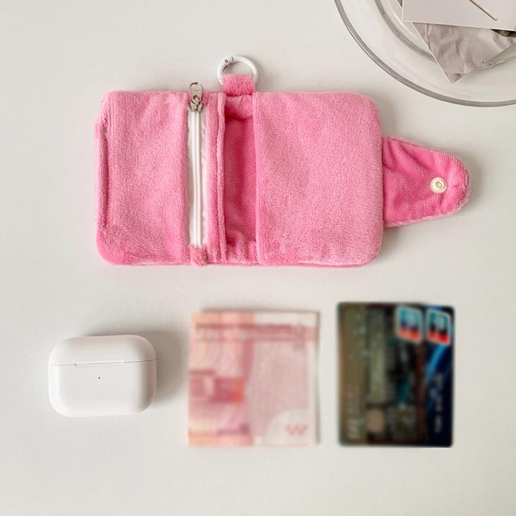 Hisocute Student Plush Pendant Coin Purse Snap Card Case Keychain Earphone Bag(Black)