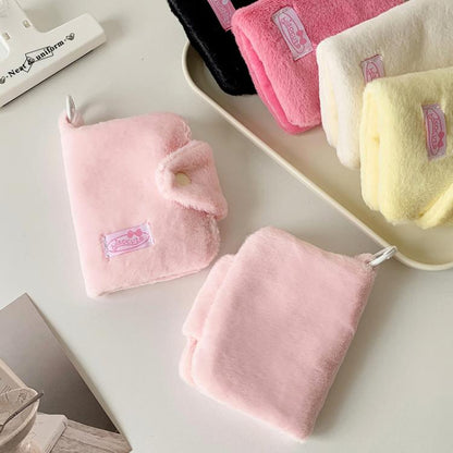 Hisocute Student Plush Pendant Coin Purse Snap Card Case Keychain Earphone Bag(Pink)