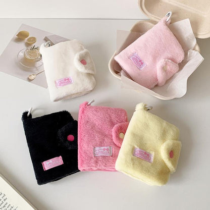 Hisocute Student Plush Pendant Coin Purse Snap Card Case Keychain Earphone Bag(Pink)