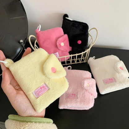 Hisocute Student Plush Pendant Coin Purse Snap Card Case Keychain Earphone Bag(Black)