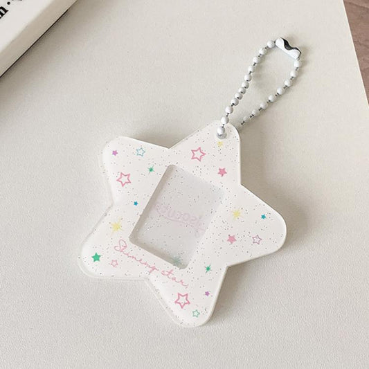 Hisocute Cartoon Pentagram 1 Inch Photo Frame Pendant Students Keychain Chasing Star Card Holder Pendant(White Stars)