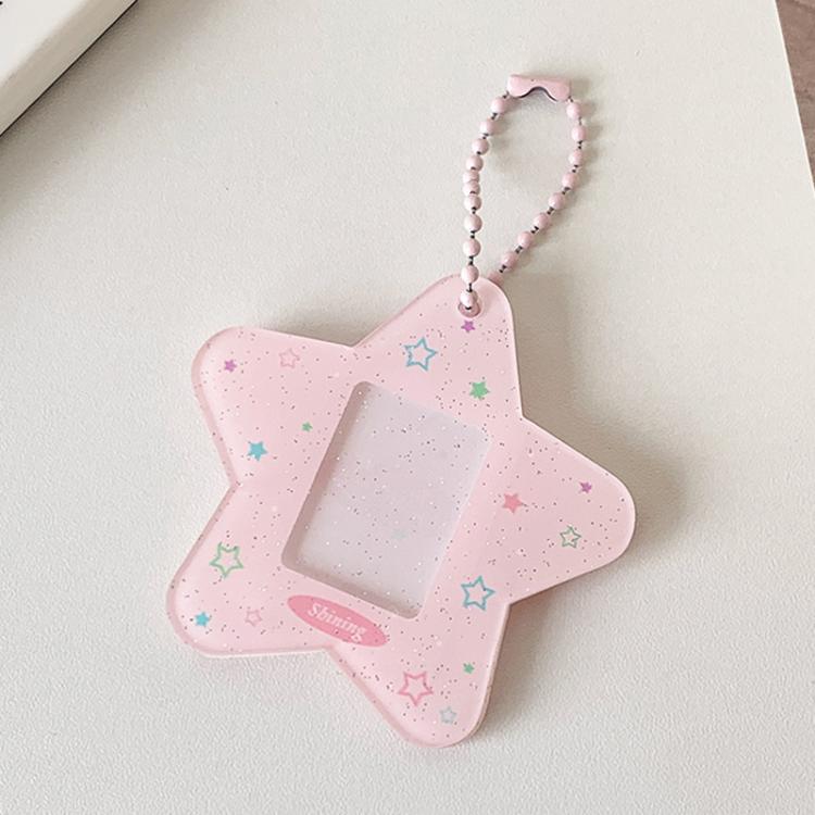 Hisocute Dessin Animé Pentagramme 1 Pouce Cadre Photo Pendentif Étudiants Porte-clés Poursuivant Étoile Carte Titulaire Pendentif (Étoiles Roses)