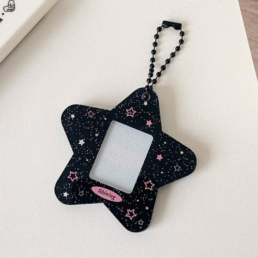 Hisocute Cartoon Pentagram 1 Inch Photo Frame Pendant Students Keychain Chasing Star Card Holder Pendant(Black Stars)