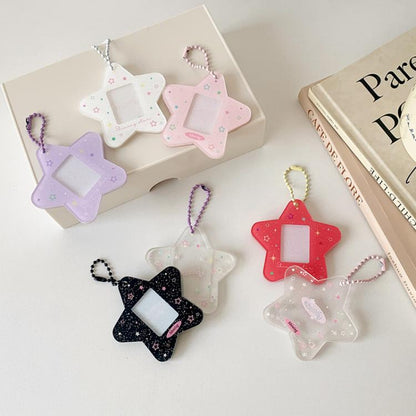 Hisocute Dessin Animé Pentagramme 1 Pouce Cadre Photo Pendentif Étudiants Porte-clés Poursuivant Étoile Carte Titulaire Pendentif (Étoiles Roses)