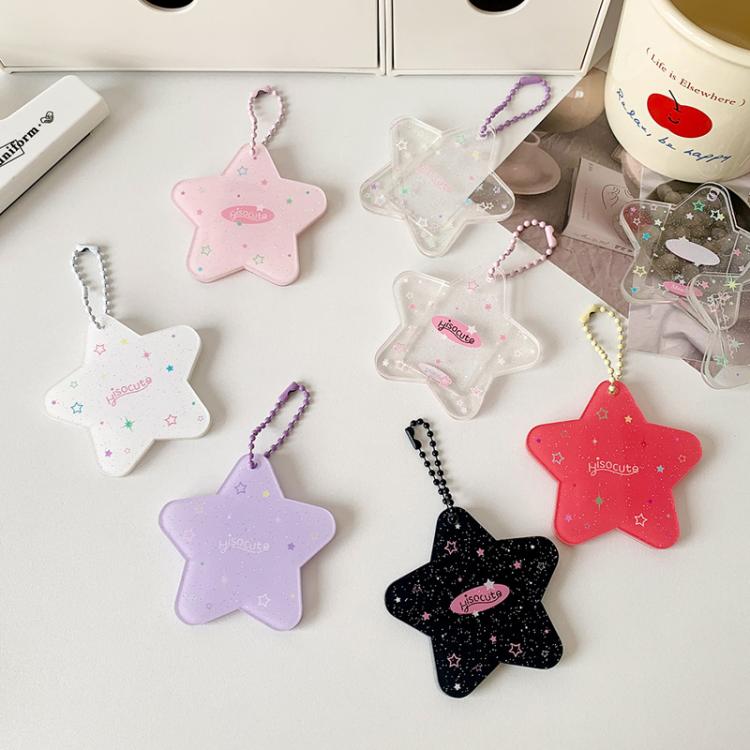 Hisocute Dessin Animé Pentagramme 1 Pouce Cadre Photo Pendentif Étudiants Porte-clés Poursuivant Étoile Carte Titulaire Pendentif (Étoiles Roses)