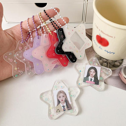 Hisocute Dessin Animé Pentagramme 1 Pouce Cadre Photo Pendentif Étudiants Porte-clés Poursuivant Étoile Carte Titulaire Pendentif (Étoiles Roses)