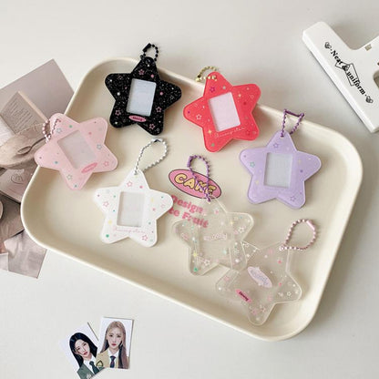 Hisocute Cartoon Pentagram 1 Inch Photo Frame Pendant Students Keychain Chasing Star Card Holder Pendant(Black Stars)
