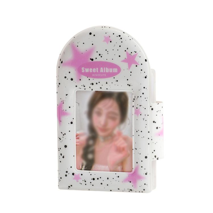 Hisocute Square Snap Album Girls 3 inch Postcards Album Holder Student Polaroid Collect Organizer(Pink Stars)